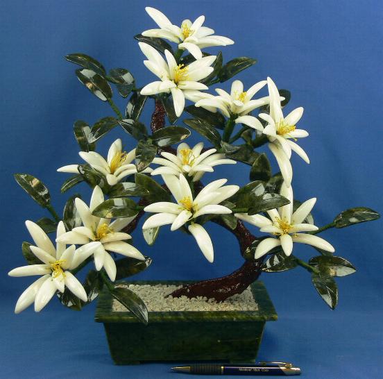 white rock jade flower bonsai in pot