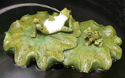 frog on floating lotus water fountain