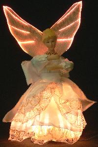 white dress fiber optic tree top angel